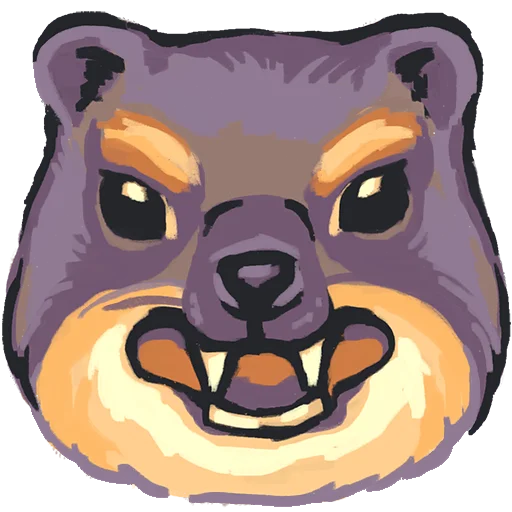 a stylized illustration of a hyrax head with a snarling and angry expression.