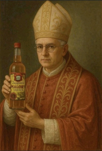 Image of the new pope holding a bottle of malört