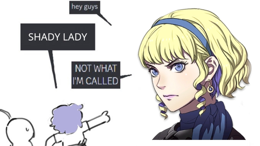 (picture of Constance to right) hey guys (small person drawn at bottom with Yuri's hair colour) SHADY LADY - NOT WHAT I'M CALLED