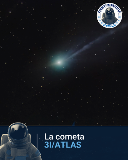 Fotografia della cometa con la scritta "La cometa 3I/ATLAS"