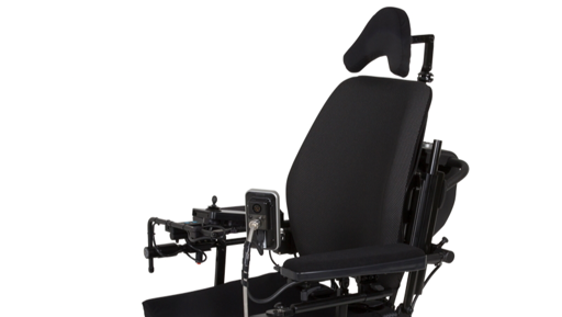 powered wheelchair on white background