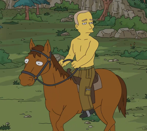 Simpsons Putin riding a horse shirtless