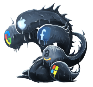 Datavöre, il mostro GAFAM – Illustrazione CC-By David Revoy: https://www.peppercarrot.com/fr/files/framasoft.html