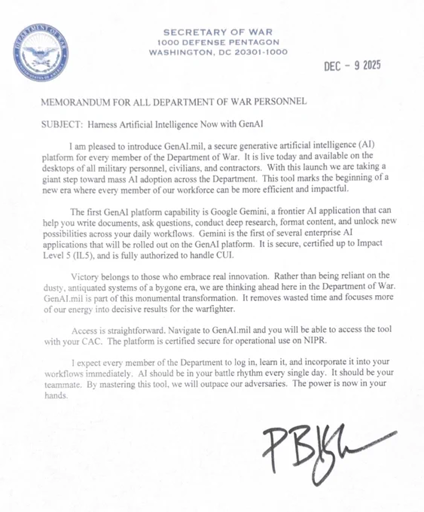 photograph of a memo from pete hegseth, full text of it is in post body