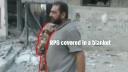 Moment disguised Hamas terrorists hide RPGs in rugs before blasting tanks