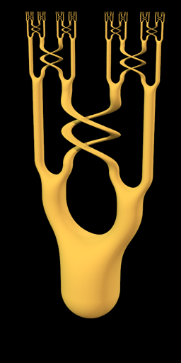 An exotic geometric object that takes the form of a knot with infinite recursive crossings stretching new crossings up vertically